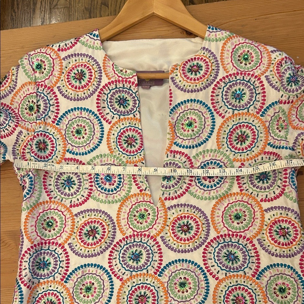 CJ Laing Sm Women's Sequin Silk Top Designer Sparkle Event Maximalist Palm Bch - Picture 12 of 15